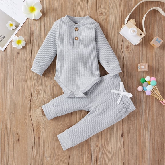 LMLYSoH Newborn Baby Girls/Boys Suit, Long Sleeve Clothes Striped Romper Pants Set Infant Outfits