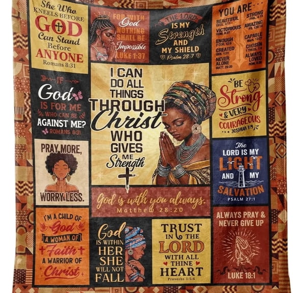 Christian Gifts for Women, Inspirational Bible Verse Throw Blanket for Black Women, African American Spiritual Religious Birthday Gifts for Woman, Soft Flannel Blanket 60X50