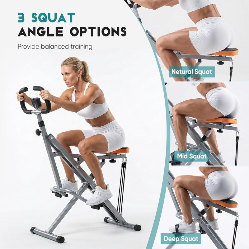Simenmax Squat Machine for Home, 330 LBS Capacity Foldable Glute Exercise Equipment, Full Body Workout with Adjustable Resistance & Anti-Slip Pedals,Silver