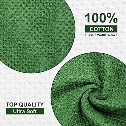 100% Cotton Dish Cloths, 6 Pack - 12 x 12 Inches, Waffle Weave Super Soft and Absorbent Dish Towels Quick Drying Dishcloths, Grass Green