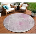 thumbnail image 2 of HomeRoots 622398 8 ft. Pink & Gray Abstract Washable Transitional Indoor & Outdoor Round Area Rug, 2 of 9