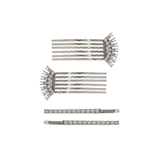 Believe by Brilliance Fine Silver Plated Cubic Zirconia Hair Comb Set, 2 Pieces