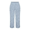 thumbnail image 5 of Summer Pants for Women, Embroidered Floral Cropped Loose Casual Straight with Pocket, Blue S-3XL, 5 of 5