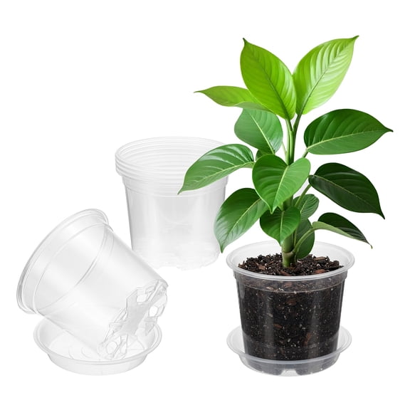 Uxcell 3"Clear Nursery Pots with Drainage & Saucers, Plastic Pots 6Set , Clear Planters with Drainage Holes - for Repotting Indoor Outdoor Plants Flowers Vegetables