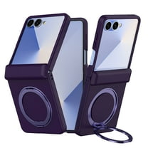 TECH CIRCLE for Galaxy Z Flip 7 2025 Magnetic Phone Case with Rotating Stand Grip Ring Holder, Compatible with MagSafe, Built-in Tempered Glass Screen Protector, Protective Slim Cover, Dark Purple