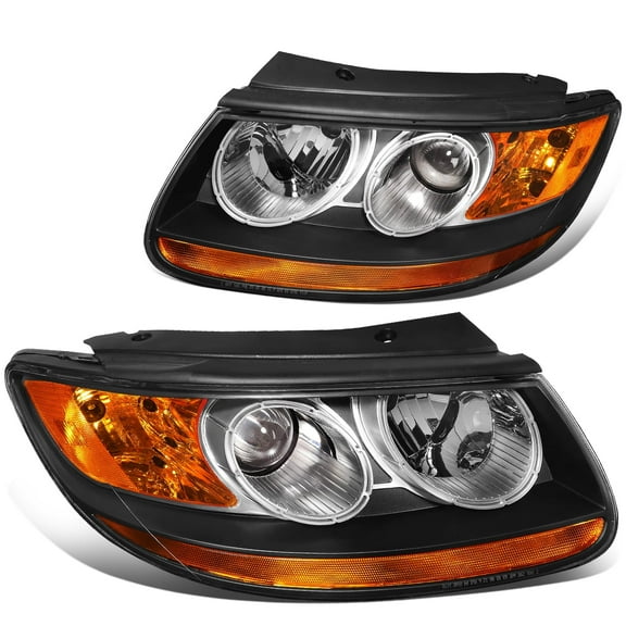 DNA Motoring Black Amber Corner Projector Headlight Lamp Pair for 2007-2012 Hyundai Santa Fe