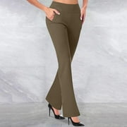 ladies dress pants canada UAMVSH Dress Pants for Women Soft Basic Ladies Business Trousers with  Pockets Comfortable Straight Wide Leg High Waist Work Lounge Pants