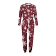 thumbnail image 4 of Women's Two Piece Christmas Snowman & Tree Printed Set: Round Neck Long Sleeve Shirt & Drawstring Sweatpants with Pockets, Dark Red, Size S, 4 of 5