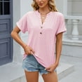 thumbnail image 2 of BLVB Work Tops for Women Summer Casual Short Sleeve T Shirts Solid Color Button Basic Tunic Blouses Trendy Clothes, 2 of 7