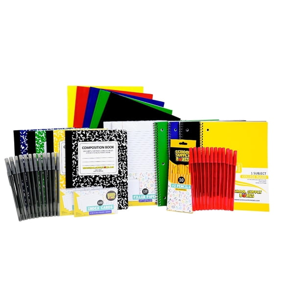 High School Writing Bundle | 1 Pallet (112 Boxes) - 51 Pieces per Box | School Supply Boxes - Back to School Essentials | Includes Composition Books, Loose Leaf Paper, Index Cards, 12 ct. Pens & More