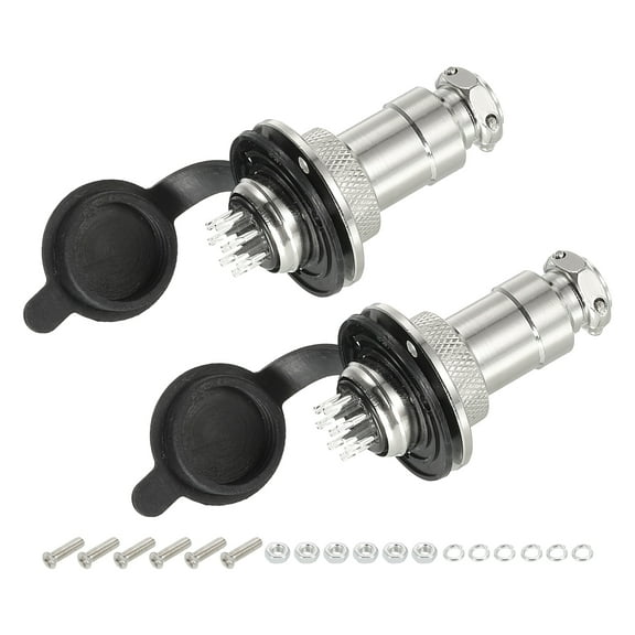 Aviation Connector GX20 8 Pins Silver Male Female Panel Metal Aviation Wire Connector with Aviation Plugs Cap 2Pack