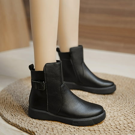 

Akiihool Womens Ankle Boots Wide Width Women s Platform Ankle Boots Elastic Heel Stacked Mid Heel Booties (Black 6.5)