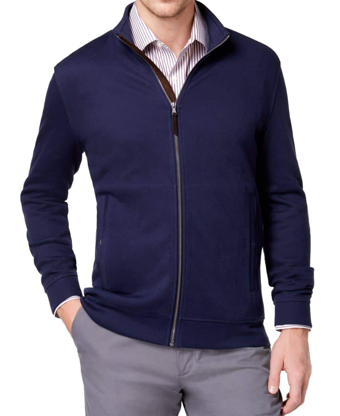 Tasso Elba Blue Navy Men's Full Zip Mock Neck Knit Sweater 79 XL