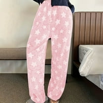 QUNYINEY Casual Women Pajama Pants Wide Leg Star Fleece Sleepwear Lounge Elastic Waist Loose Pants