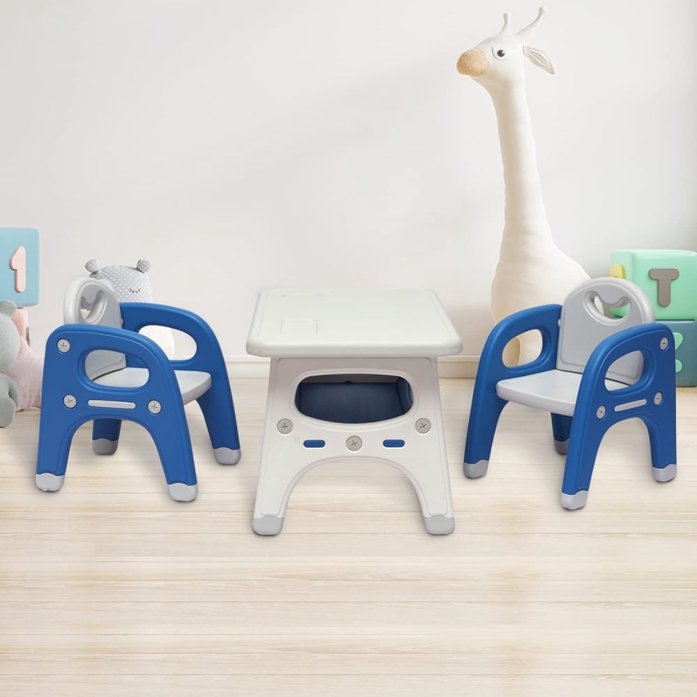 MIDODO Kids Table and 2 Chairs Set with Storage Shelf, 3-in-1 Toddler Table and Chair Set Children Multi-Activity Table for Classroom, Daycare, Home