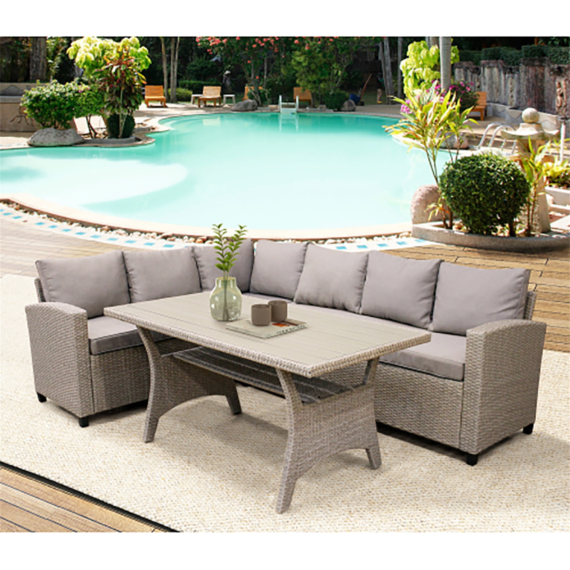 Kadyn Patio Outdoor Furniture PE Rattan Wicker Parlor Set All Weather Sectional Sofa Set with Table and Soft Cushions for Outdoor Patio Seating (Brown) Kadyn Patio Outdoor Furniture PE Rattan Wicker Parlor Set All Weather Sectional Sofa Set with Table and Soft Cushions for Outdoor Patio Seating (Brown)