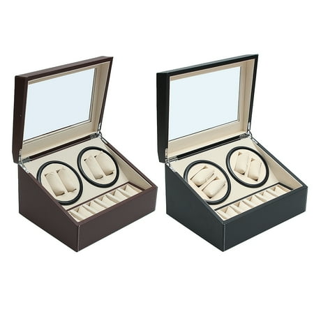 Online Automatic Silent 10 Grid Dust-proof Luxury Watch Winder Rotator Storage Case Display Box Brown, Black