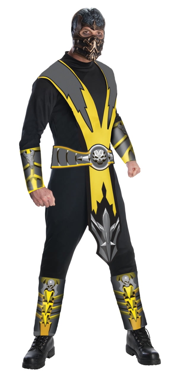 Mens Mortal Kombat Scorpion Ninja Samurai Halloween Fancy Dress Outfit