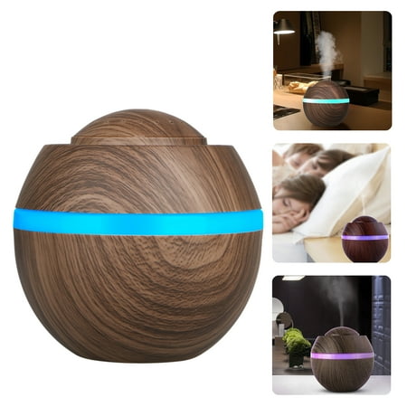 Electric Home Diffuser 500ml Cool Mist Humidifier, Wood Grain Portable Ultrasonic Aromatherapy Diffuser Cool Mist Humidifier with 7 Color LED Lights for Office Home Room Study Yoga Spa ()