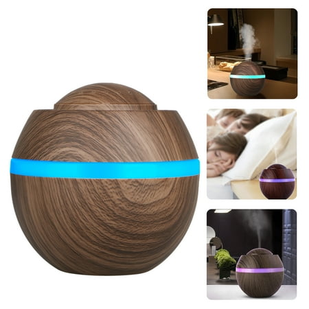 500ml Cool Mist Humidifier, Wood Grain Portable Ultrasonic Aromatherapy Diffuser Cool Mist Humidifier with 7 Color LED Lights for Office Home Room Study Yoga (Best Essential Oil Diffuser For Office)