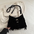 thumbnail image 2 of Luvior Womenâs Vintage Motorcycle Fringe Buckle Crossbody Bag â Leather Shoulder Purse with Adjustable Strap for Commuting and Casual Outings Black, 2 of 4