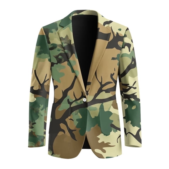 Chririnla Mens Blazers One Button Daily Blazer Camo Hunting Leaf Breathable Sport Coat with 2 Side Pockets Slim Fit Suit Jacket for Wedding,Dinner,Prom,Party,2XL