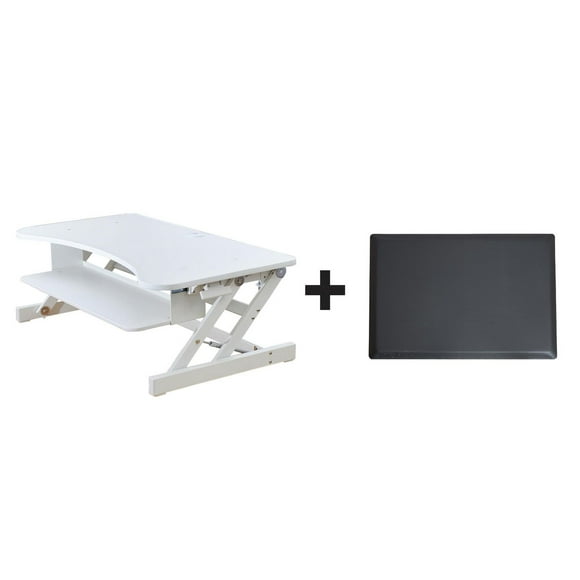 Rocelco 37,5 "Convertisseur de bureau debout à hauteur réglable de luxe avec tapis anti-fatigue BUNDLE - Riser de poste de travail pour ordinateur Quick Sit Stand Up - Grand plateau de clavier rétract