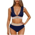 thumbnail image 2 of Traje de baño de bikini de verano para mujer, de color liso, con cojín en el pecho y sin soporte de acero, sin espalda, con tirantes, de nailon., 2 of 7