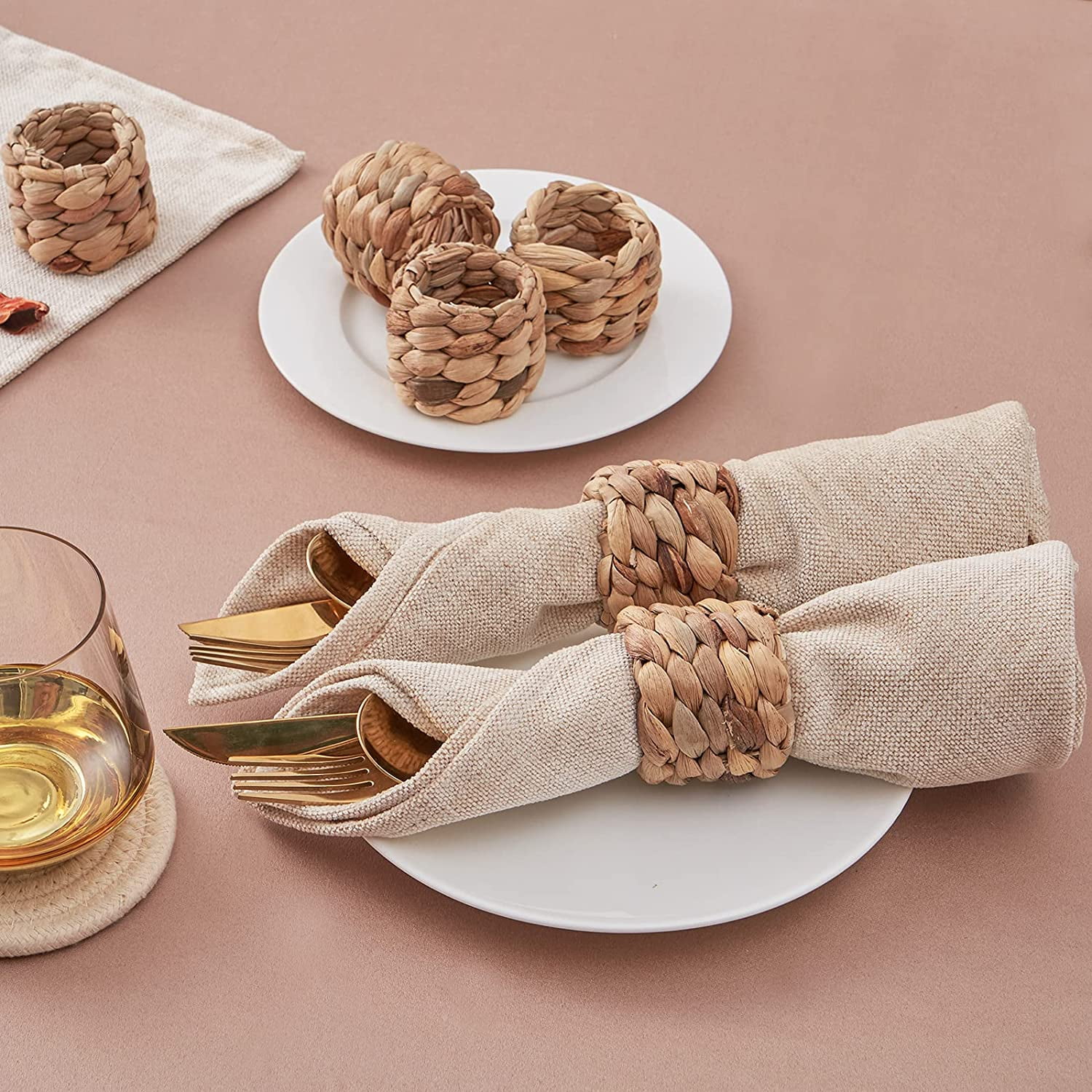 for Holiday and Table Decoration BeiBang Woven Napkin Rings Set of 6 Party Wedding Dining Room Rush Grass Napkin Ring Holder by Handmade 