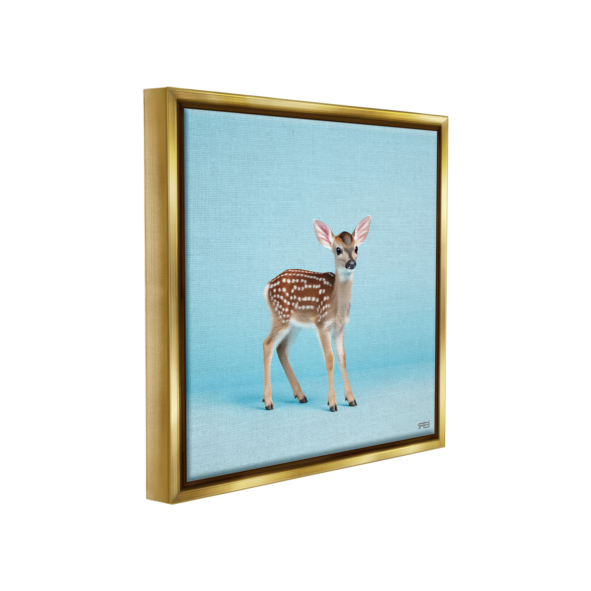 Stupell Industries Deer Fawn on Blue Animals & Insects Painting Gold Floater Framed Canvas Art Print Wall Art, 18 x 18
