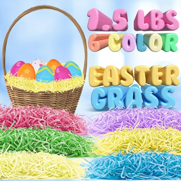 JoyX Easter Grass 1.5 Pounds  Pastel Colors Easter Basket Filler Stuffers, Recyclable Shred Paper Grass for Easter Egg Hunt Décor, Party Favors, Classroom Event Decoration