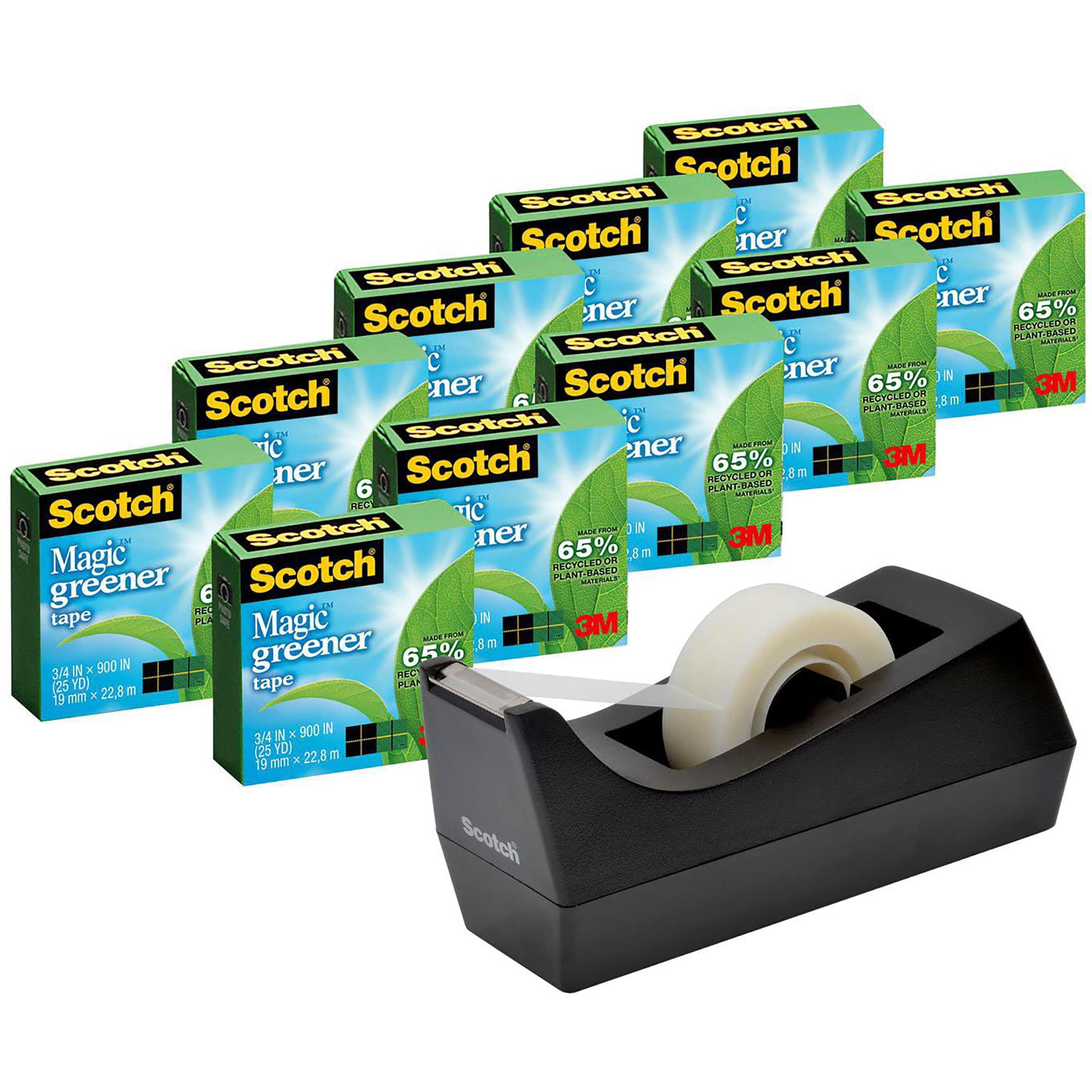 Scotch® Magic™ Greener Invisible Tape, With C38 Dispenser, 3/4" x 900", Pack Of 10 Rolls