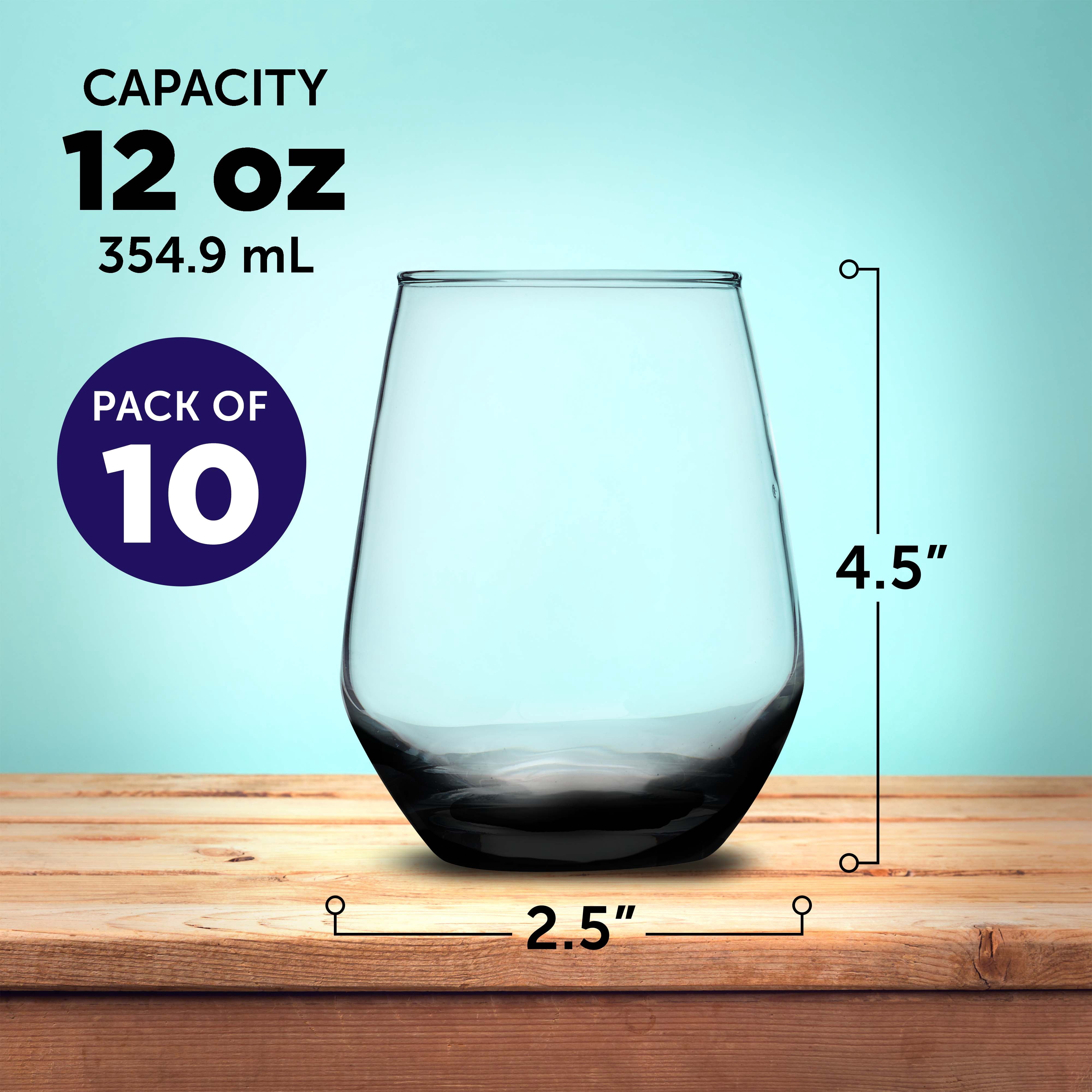 Stemless Wine Glasses 12 oz. Set of 10, Bulk Pack - Perfect for Red Wine, White Wine, Cocktails - Black