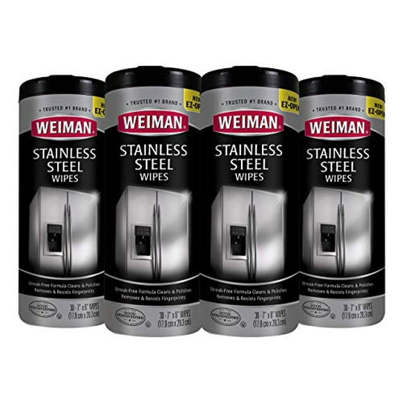 Weiman Stainless Steel Cleaner Wipes (4 Pack) Removes Fingerprints, Residue, Water Marks and Grease from Appliances - Works Gr