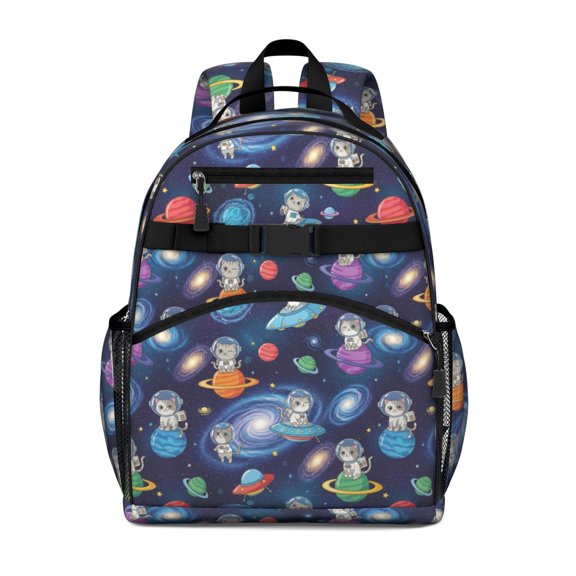 Space Cat and Galaxy Black Pattern Cute School Backpack Bag for School with Padded Back and Adjustable Shoulder Straps 15.25"x11.5"x5.25"