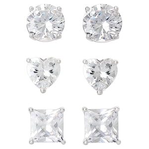 Believe by Brilliance Women's Silver-Plated CZ Earring Set