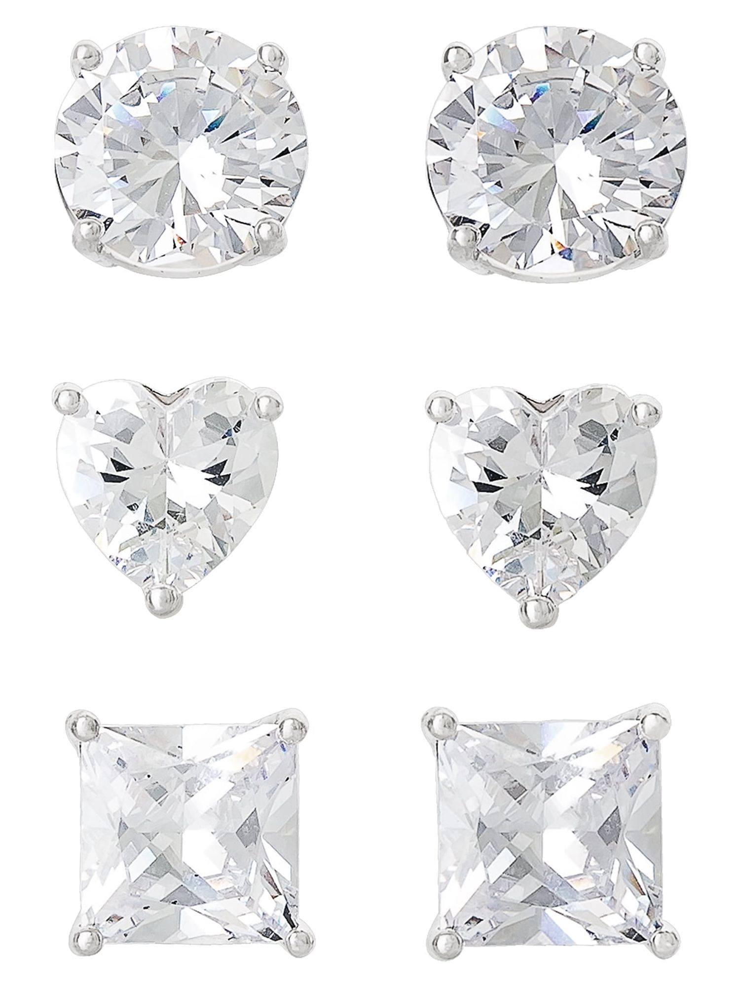 Believe by Brilliance Women's Silver-Plated CZ Earring Set