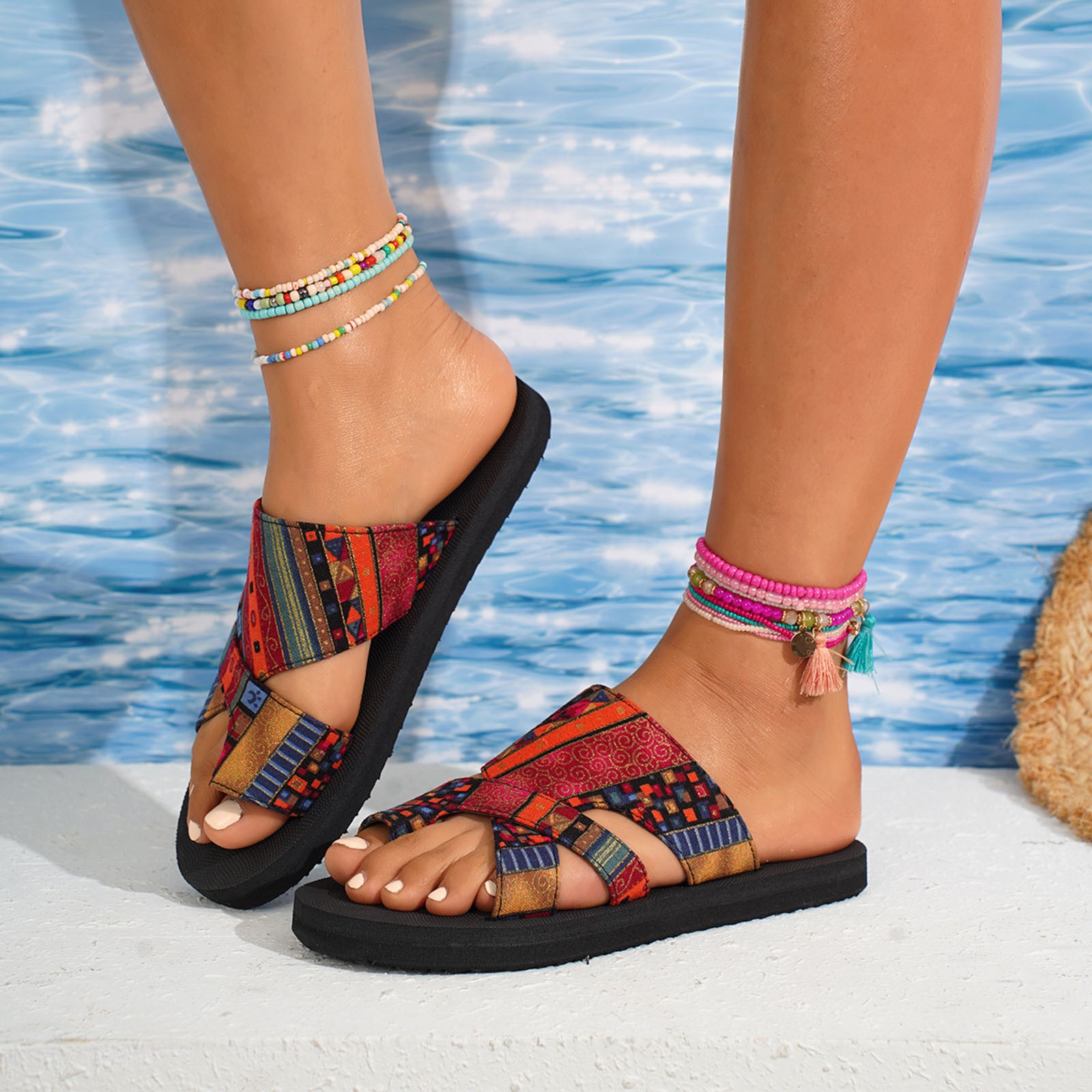 Breathable Mesh Slide Sandals For Women - Hollow Design With Toe Loop 2024