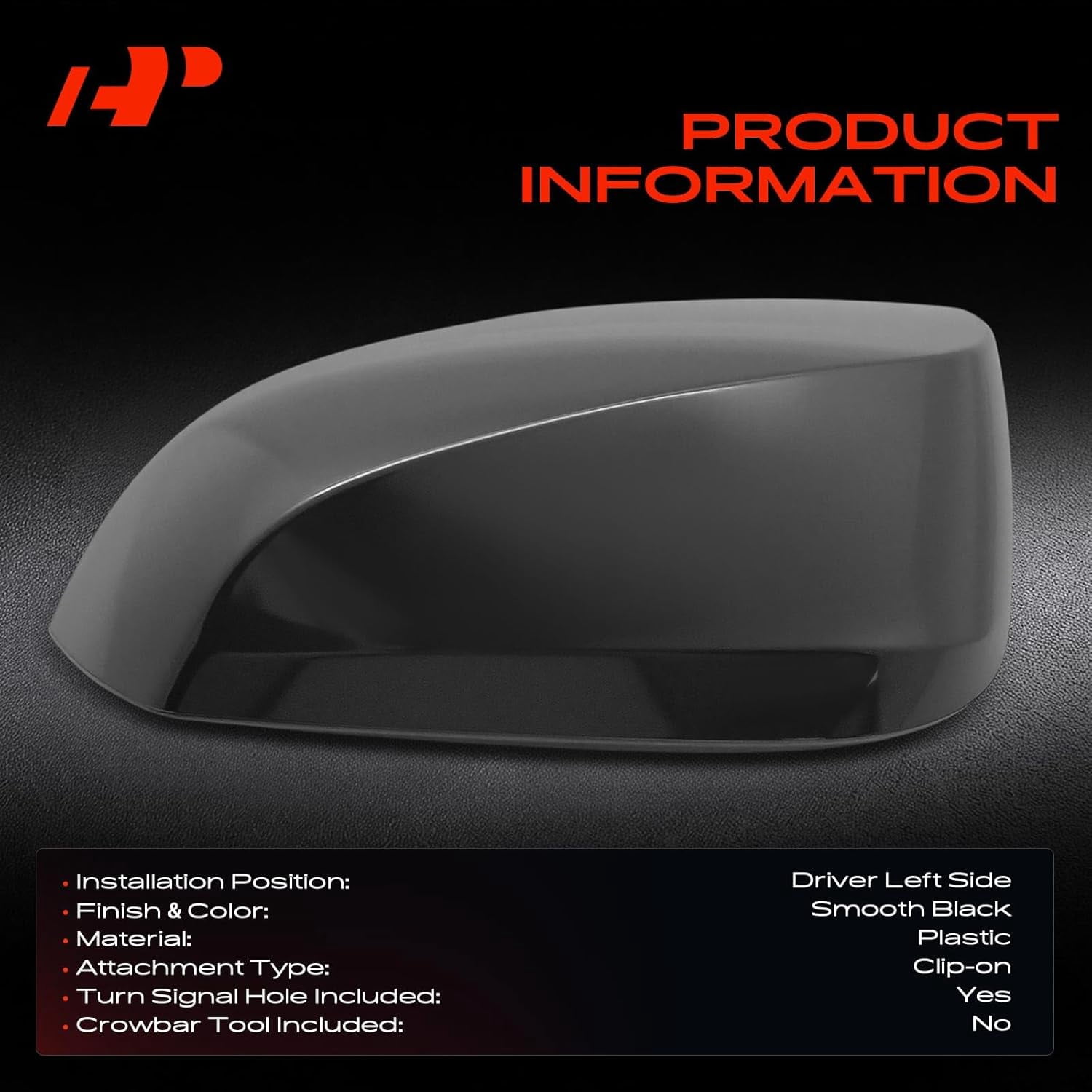 A-Premium Driver Side Rearview Mirror Cover Cap - Compatible with Toyota Sienna 2021 2022 2023 2024 2025 - Smooth Black, with Turn Signal Hole