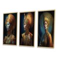 thumbnail image 3 of Designart "Ethereal High Fashion Inspired by Eiko Ishioka III" Asian Woman Framed Wall Art Set Of 3 - Blue Woman Asian Frame Canvas Set For Living Room Decor, 3 of 6