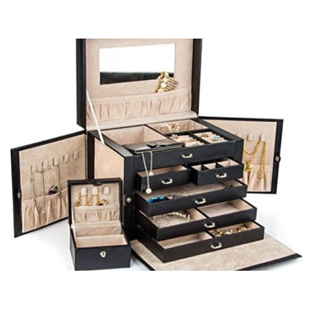 kendal - black leather jewelry box travel case and lock - Walmart.com
