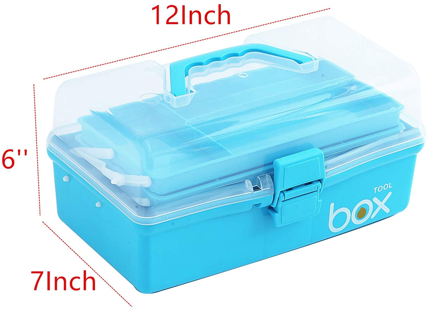 Sunxenze 12'' Three-Layer Clear Plastic Craft Storage Box, Tool Box/Sewing Box Organizer, Art with Handle (Light Blue)