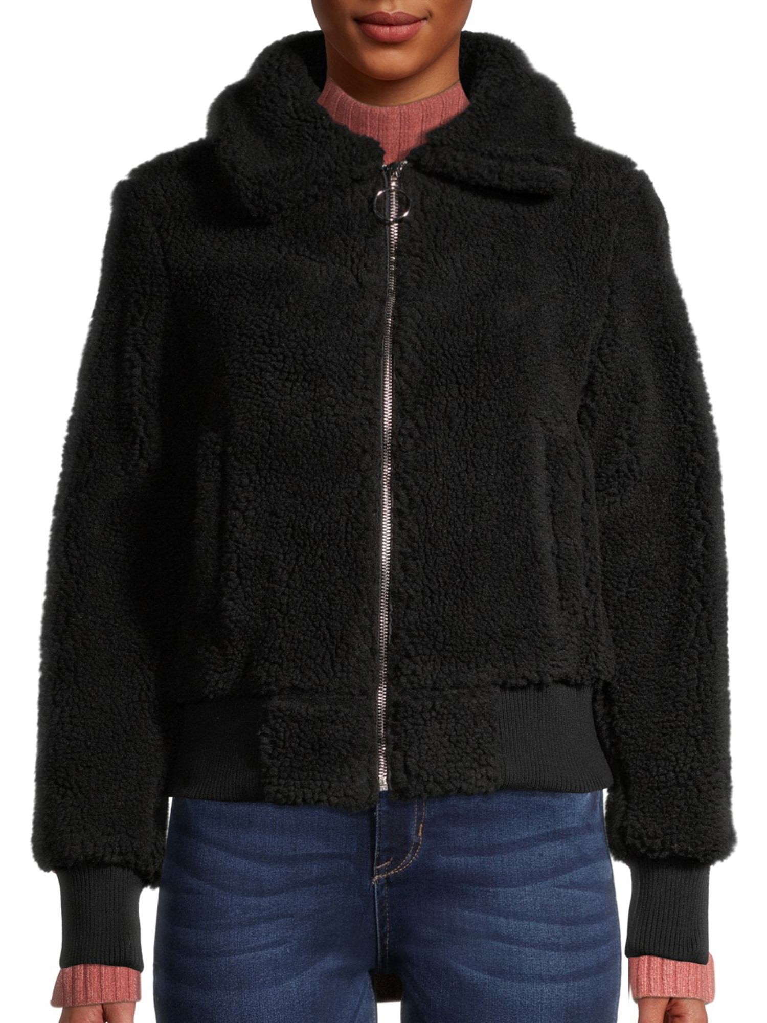Zip Front Faux Sherpa Bomber 