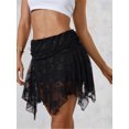 thumbnail image 6 of LMLYSoH Womens Short Skirts Floral Lace Sheer Asymmetric Frill Hem Soft Lined Waist Ruched Mini Low Rise Skirts, 6 of 9