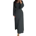 thumbnail image 2 of Baqcunre Elegant Bodycon Dress Crew Neck Long Dress Elegant Long Sleeve Ribbed Bodycon Maxi Dresses Long Dress Women'S Casual Dresses Fall Dresses For Women,Womens Dresses,Color Dark Gray,Size L, 2 of 5