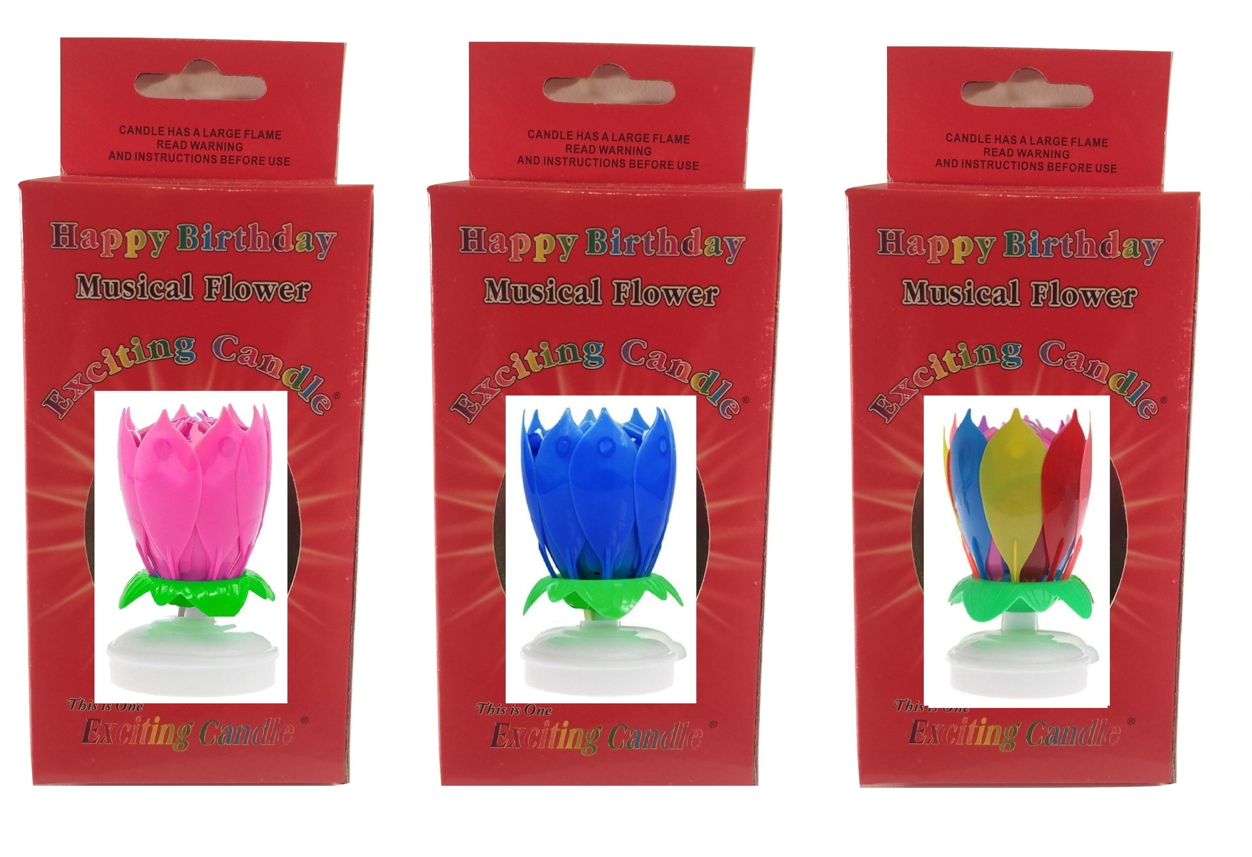 Exciting Candle® Lotus Flower Birthday Candle, 3 Pack, 1 Pink, 1 Blue