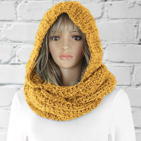 1 Hooded Scarf Yellow Knitting 5 Colors Autumn Winter Women Outdoor Thick Outdoor Warm Keeping Solid Color Soft Casual Knitted Hooded Scarf