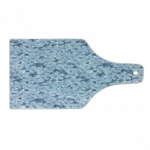Blue Cutting Board, Retro Style Little Blossoms Plumbago Flowers Natural Gentle Springtime Ornaments, Tempered Glass Cutting and Serving Board, Wine Bottle Shape, Blue Grey White, by Ambesonne