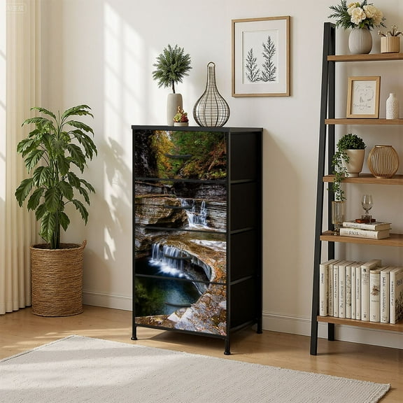 4 Drawer Vertical Storage Dresser Buttermilk Falls State Park with Wood Top Fabric Pull Drawers