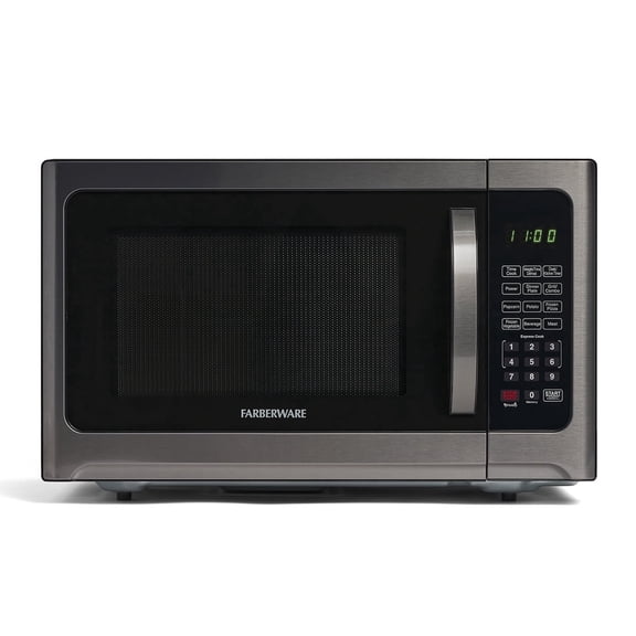 Farberware Black 1.2 Cu. ft. 1100-Watt Microwave Oven with Grill, Black Stainless Steel, FMO12AHTBSG